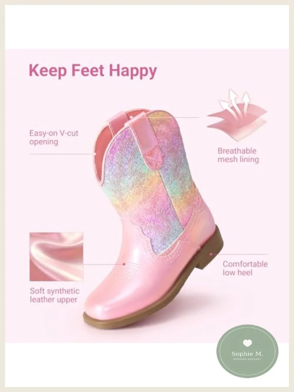 Toddler Cowboy Boots Glitter Western Pull-On Girls Boys